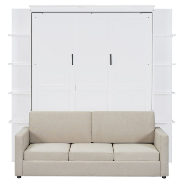 Queen Size Murphy Wall Bed With Sofa, Space Saving - White