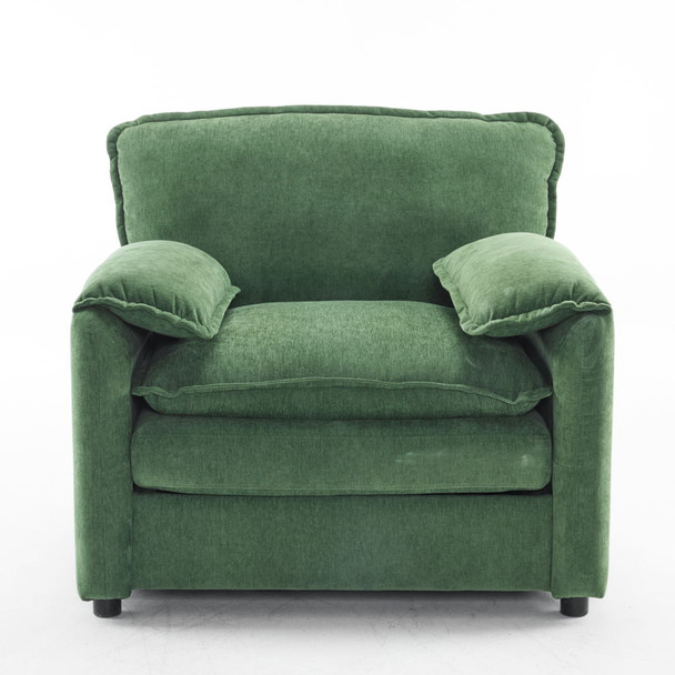 Oversized Reading Armchair With Thick Cushions, High Back Support - Green