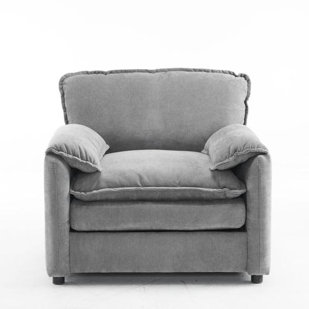 Oversized Reading Armchair With Thick Cushions, High Back Support - Gray