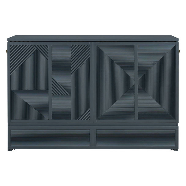 Queen Size Murphy Bed With Large Drawer, USB Ports And Outlets - Gray