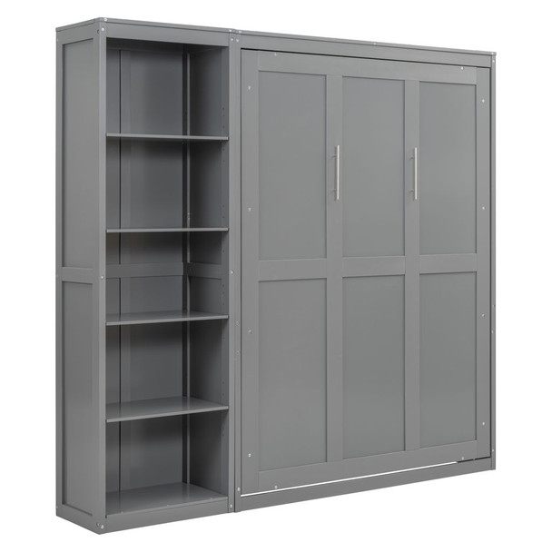 Full Size Murphy Wall Bed With Shelves - Gray