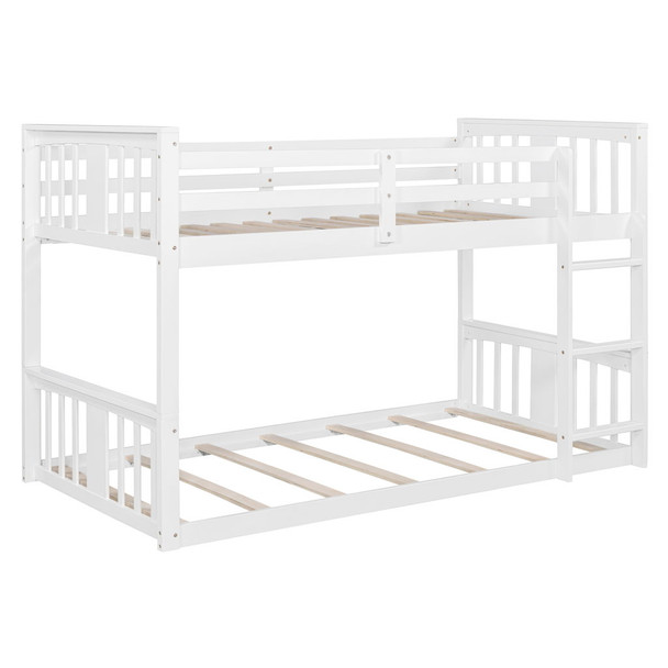 Twin Over Twin Classic Bunk Bed & Ladder - White