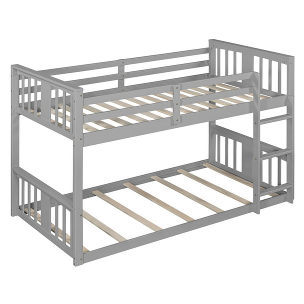 Twin Over Twin Classic Bunk Bed With Ladder - Gray