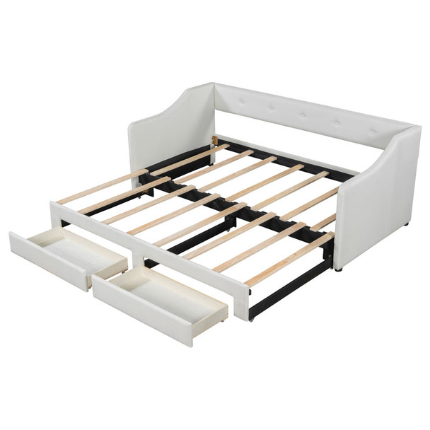 Twin Long To King Size Upholstered Daybed With 2 Drawers - Beige