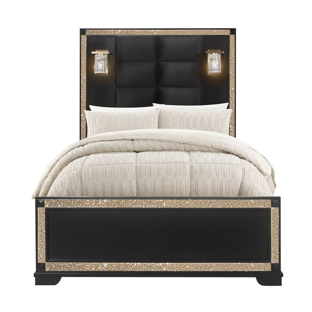 Lively - King Bed With Lamps And Glitter Detail - Black