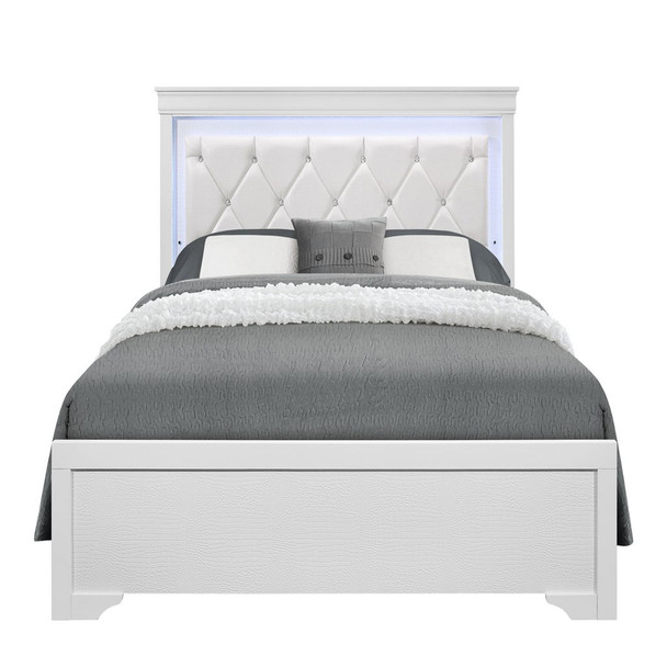 Shaker - Full Bed With LED Lighting And Crystal Inspired Tufted Headboard - White