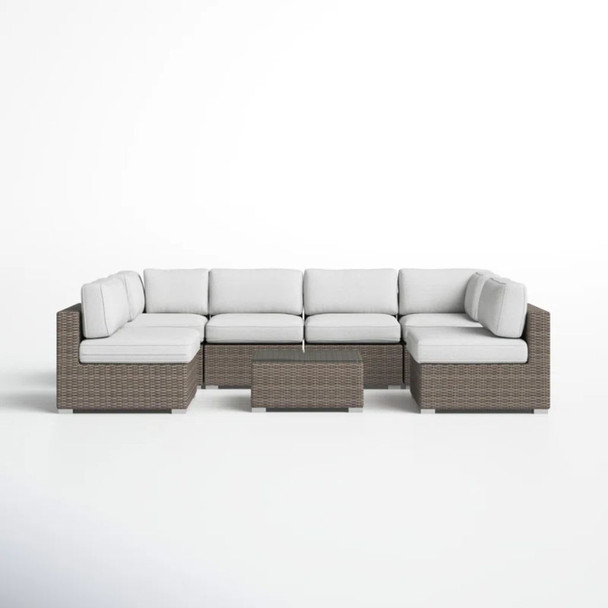 6 Seater Rattan Wicker Outdoor Lounge Set With Cushions - Gray Mix