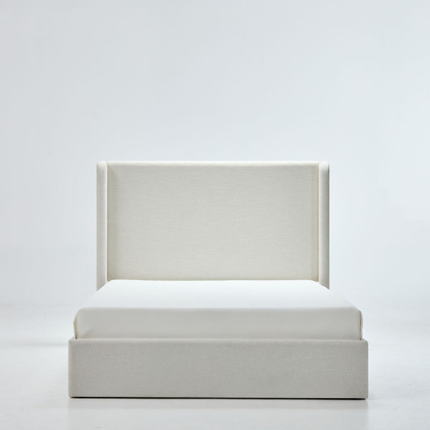 Carmen - Queen Minimalist Upholstered Wingback Bed Frame With High Headboard - Ivory