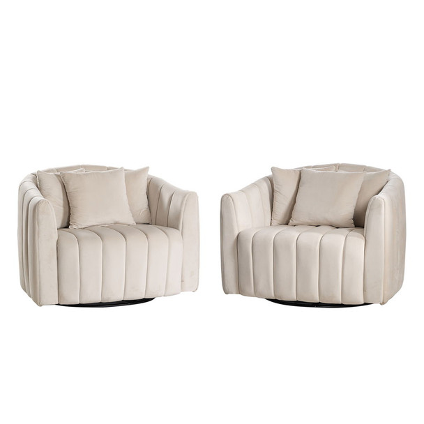 Upholstered Oversized 360° Swivel Accent Barrel Chair And Half Cozy Sofa With 3 Pillows Upholstered Oversized 360° Swivel Accent Barrel Chair And Half Cozy Sofa With 3 Pillows