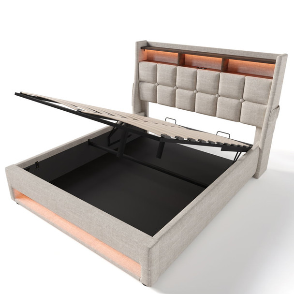 Upholstered Platform Bed With A Hydraulic Storage System, LED And USB Charging (Without Mattress) Upholstered Platform Bed With A Hydraulic Storage System, LED And USB Charging (Without Mattress)