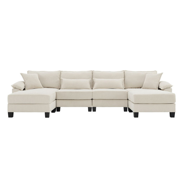 Wide Seat Modular Sectional Bed Sleeper Couch Set With Armrest Pillow 6 Seat, Free Combination Sofa With Ottomans Oversized