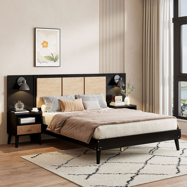 Bed Frame With 2 Nightstands Elegant Design With Lamps Bed Frame With 2 Nightstands Elegant Design With Lamps
