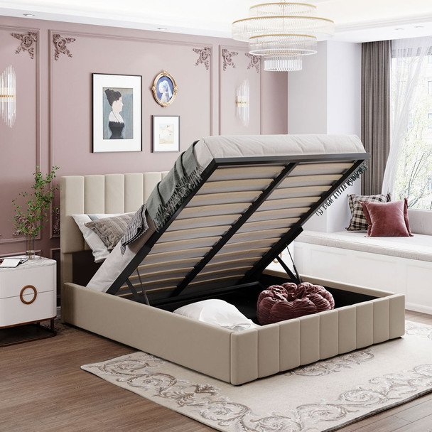 Elegant Upholstered Platform Bed With Hydraulic Storage System