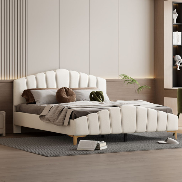Platform Bed With Thick, Stylish Stripe Decorated Bedboard And Elegant Leg Platform Bed With Thick, Stylish Stripe Decorated Bedboard And Elegant Leg