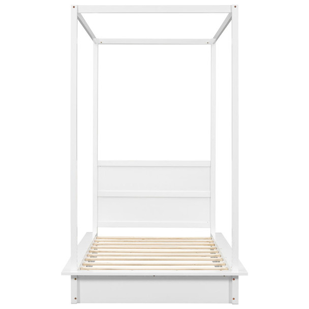 LED Canopy Bed, Canopy Platform Bed With Support Slats, No Box Spring Needed