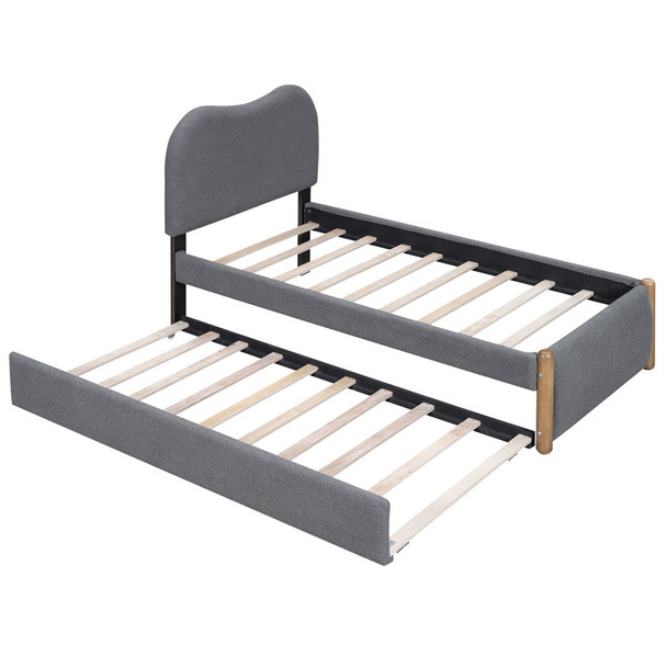 Upholstered Platform Bed With Wood Supporting Feet And Trundle Upholstered Platform Bed With Wood Supporting Feet And Trundle