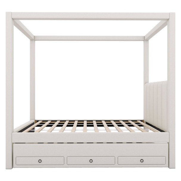 Upholstery Canopy Platform Bed With Trundle And Three Storage Drawers