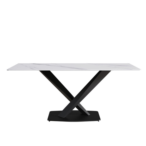 Modern Artificial Stone Straight Edge Metal X Leg Dining Table, 6 People