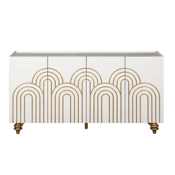 Modern Fluted Sideboard Buffet With Storage, Curve Element, 4 Doors With Adjustable Shelves