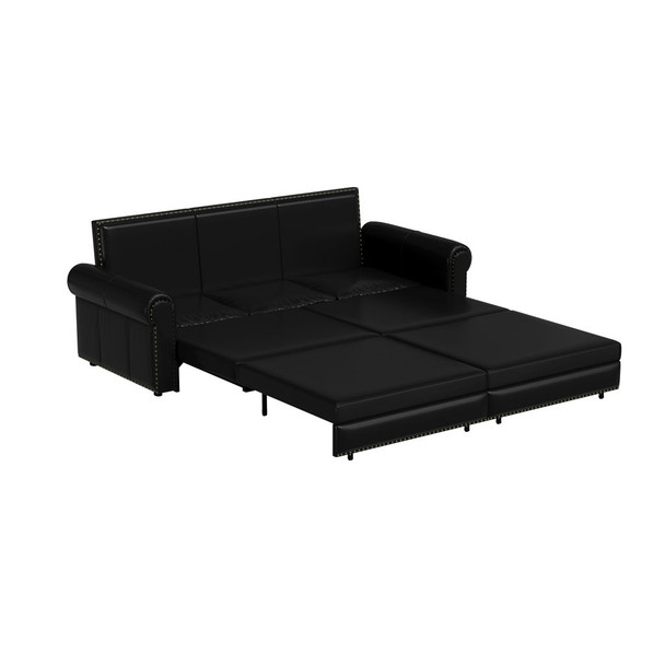 3 In 1 Convertible Sleeper Sofa With Nailhead Trim & Rolled Arm 3 In 1 Convertible Sleeper Sofa With Nailhead Trim & Rolled Arm