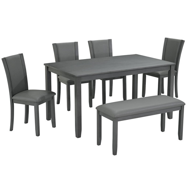 Modern 6 Piece Dining Table Set With Bench And Chairs For Dining Room Or Kitchen - Gray Modern 6 Piece Dining Table Set With Bench And Chairs For Dining Room Or Kitchen - Gray