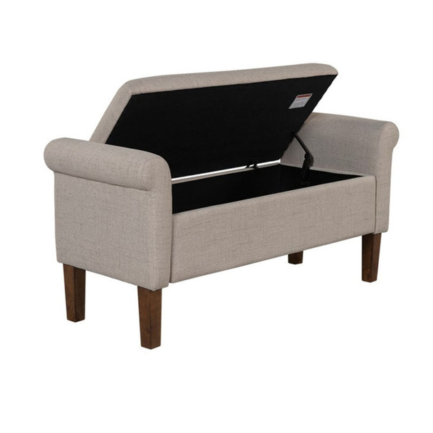 Upholstered Storage Bench With Rolled Armrests - Beige Upholstered Storage Bench With Rolled Armrests - Beige