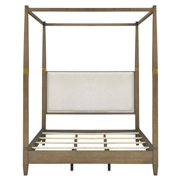 Queen Canopy Bed Frame With Upholstered Headboard - Brown Queen Canopy Bed Frame With Upholstered Headboard - Brown