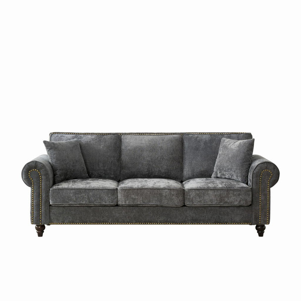 3 Seater Sofa With Tufted Upholstery, Rolled Arms, Nailhead Trim 3 Seater Sofa With Tufted Upholstery, Rolled Arms, Nailhead Trim