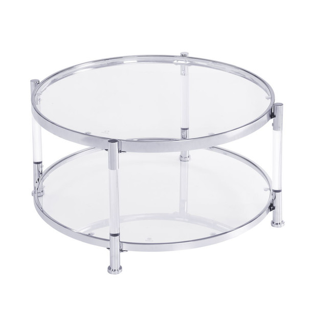 Contemporary Acrylic, Coffee Table, Round Tempered Glass Coffee Table - Chrome / Silver Contemporary Acrylic, Coffee Table, Round Tempered Glass Coffee Table - Chrome / Silver