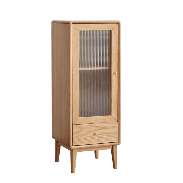Free-Standing Corner Storage Cabinet With Vintage Glass Door, 2 Shelves, 1 Drawers & Brass Handle For Living Room - Natural Free-Standing Corner Storage Cabinet With Vintage Glass Door, 2 Shelves, 1 Drawers & Brass Handle For Living Room - Natural
