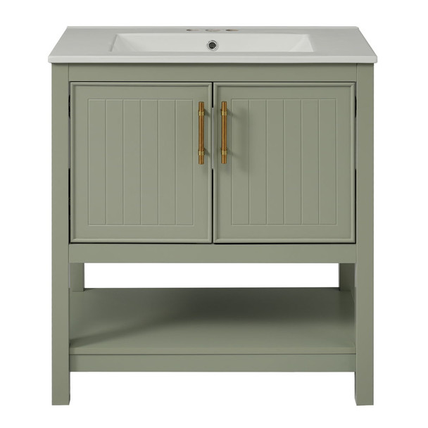 Elegant Bathroom Vanity With Ceramic Sink And Versatile Storage Elegant Bathroom Vanity With Ceramic Sink And Versatile Storage