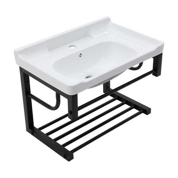 Wall Mounted Rectangular Bathroom Sink With Towel Bar & Overflow - White Wall Mounted Rectangular Bathroom Sink With Towel Bar & Overflow - White