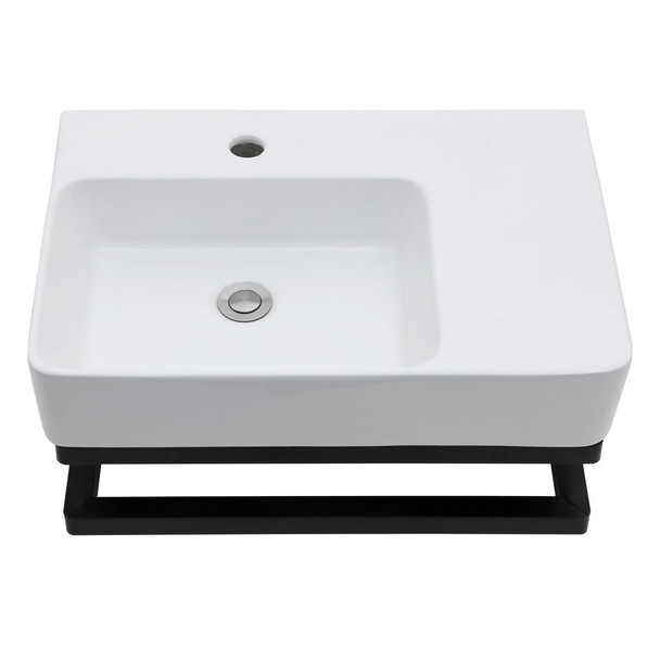 Wall Mounted Rectangular Bathroom Sink With Towel Bar And Faucet Hole - White Wall Mounted Rectangular Bathroom Sink With Towel Bar And Faucet Hole - White