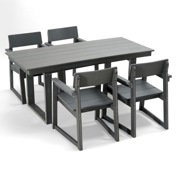 5 Piece Outdoor Dining Set For 4, Patio Table With Umbrella Hole And 4 Armrest Chairs For Backyard - Gray 5 Piece Outdoor Dining Set For 4, Patio Table With Umbrella Hole And 4 Armrest Chairs For Backyard - Gray