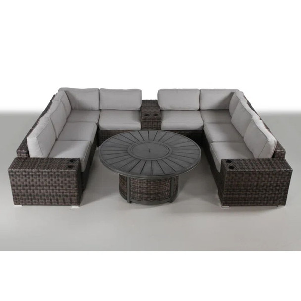 Patio Seating Group With Cushions And Fire Pit - Espresso Patio Seating Group With Cushions And Fire Pit - Espresso