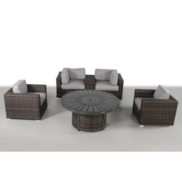 Patio Seating Group For 4 With Cushions And Fire Pit Table - Brown Patio Seating Group For 4 With Cushions And Fire Pit Table - Brown
