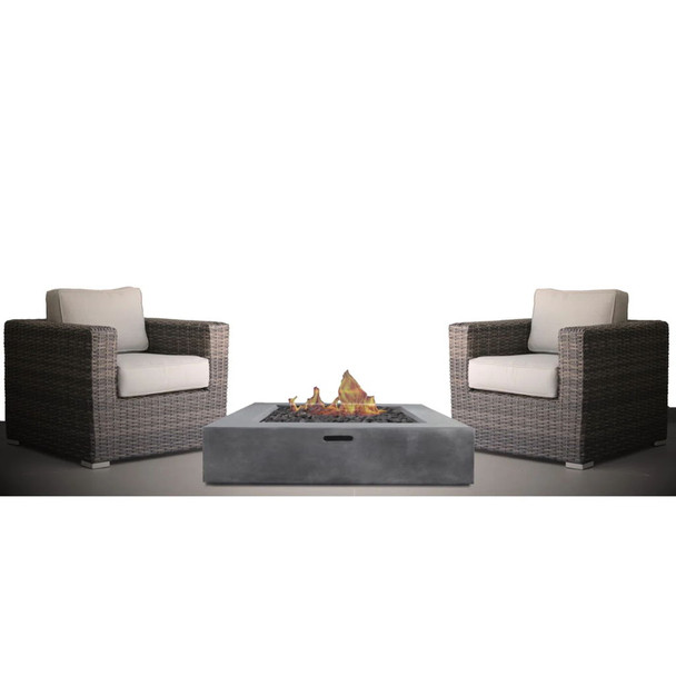 3 Piece Patio Rattan Furniture Set With Cushions Fire Pit - Brown 3 Piece Patio Rattan Furniture Set With Cushions Fire Pit - Brown