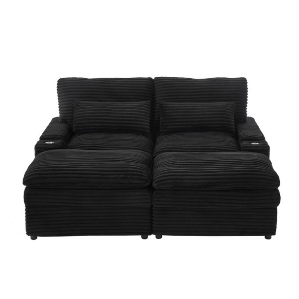 Convertible Loveseat Sofa With Storage, USB Ports, Cup Holders - Black