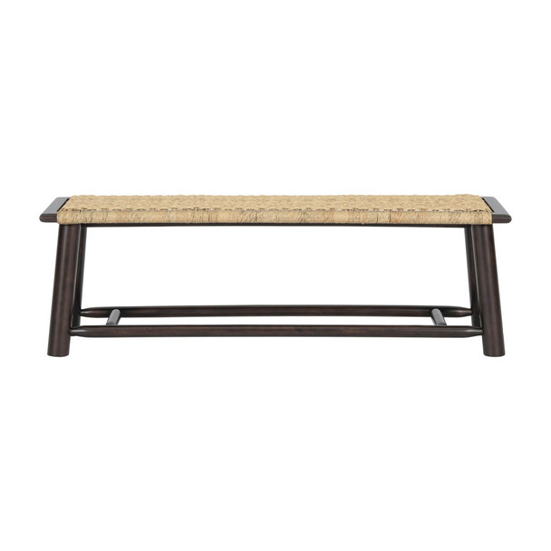 Farmhouse Modern Solid Wood Rattan Bench Multi Functional Design 59" Indoor & Covered Outdoor Bench - Walnut