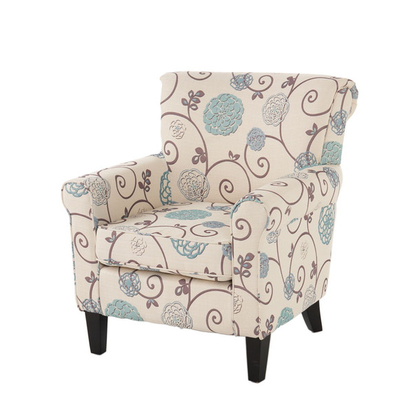 Upholstered Chair With Floral Pattern Design And Solid Wood Legs - Multi Color Upholstered Chair With Floral Pattern Design And Solid Wood Legs - Multi Color