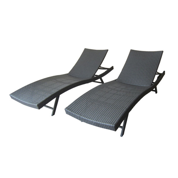 Wicker Chaise With Adjustable Reclining Seats (Set of 2) - Gray
