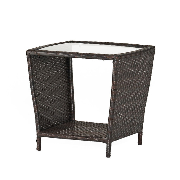 Trenton - Outdoor Side Table With Glass Top - Brown Rattan