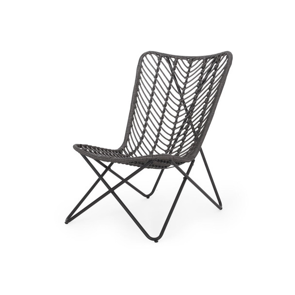 Outdoor Wicker Chair With Geometric Cross Base, (Set of 2) - Gray