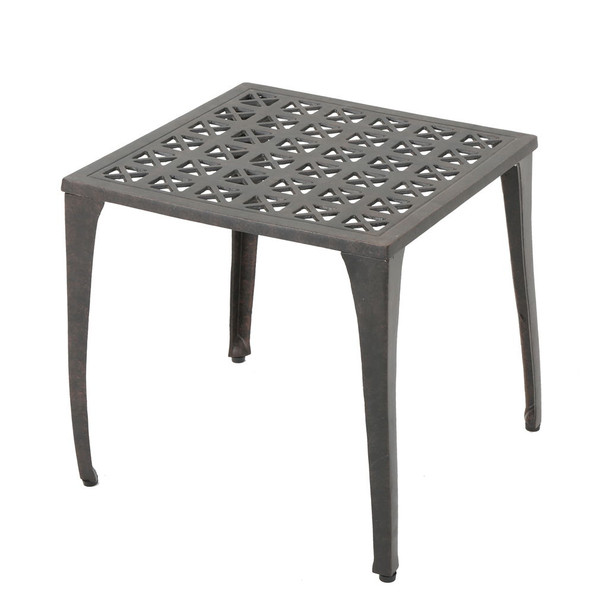 Lunaire - Outdoor Square Cast Aluminum Side Table With Lattice Top And Curved Legs - Bronze Lunaire - Outdoor Square Cast Aluminum Side Table With Lattice Top And Curved Legs - Bronze