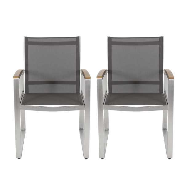 Poetic - Outdoor Dining Chair With Faux Wood Arms And Aluminum Frame (Set of 2) - Gray Poetic - Outdoor Dining Chair With Faux Wood Arms And Aluminum Frame (Set of 2) - Gray
