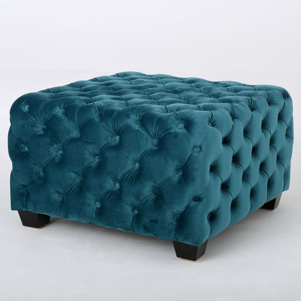 Unwind Upholstered Square Ottoman With Button Tufted Diamond Stitch - Teal Unwind Upholstered Square Ottoman With Button Tufted Diamond Stitch - Teal