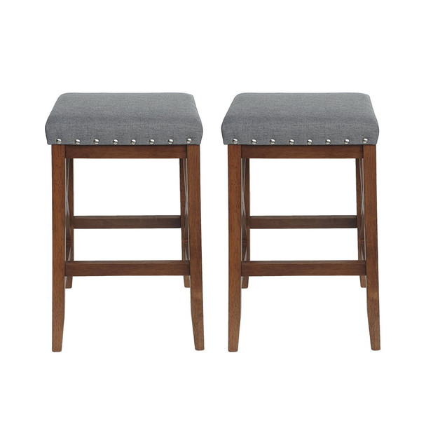 Upholstered Bar Stool With Nailhead Trim And X Frame Design (Set of 2) - Charcoal
