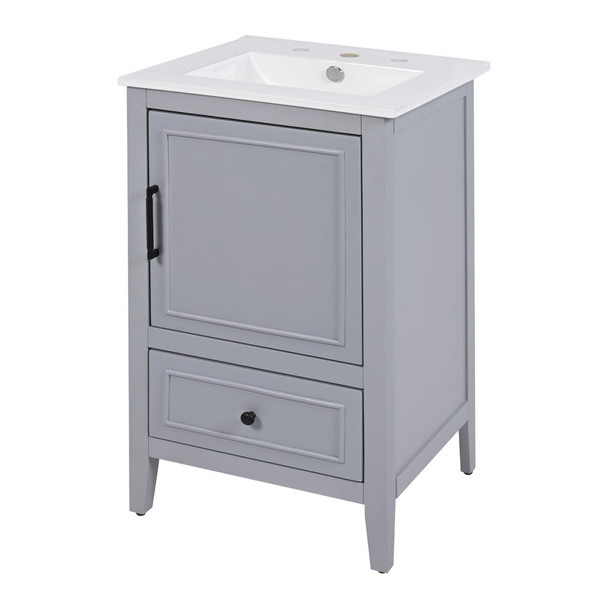 20" Bathroom Vanity With Sink, Bathroom Cabinet With A Door, Door Shelf Storage And Adiustable Foot Pads, A Drawer - Gray 20" Bathroom Vanity With Sink, Bathroom Cabinet With A Door, Door Shelf Storage And Adiustable Foot Pads, A Drawer - Gray