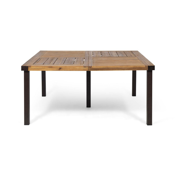 Lankershim - Modern Industrial Dining Table With Acacia Wood Slat Design - Teak