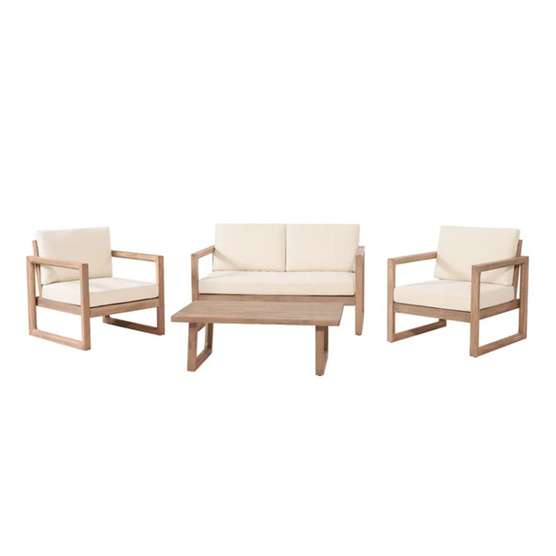 4 Pieces Acacia Wood Patio Furniture Set, Outdoor Furniture With Coffee Table, Patio Conversation Set Deep Seating With Soft Cushion, Porch Chairs For Backyard Porch Balcony - Brown Wash / Beige 4 Pieces Acacia Wood Patio Furniture Set, Outdoor Furniture With Coffee Table, Patio Conversation Set Deep Seating With Soft Cushion, Porch Chairs For Backyard Porch Balcony - Brown Wash / Beige